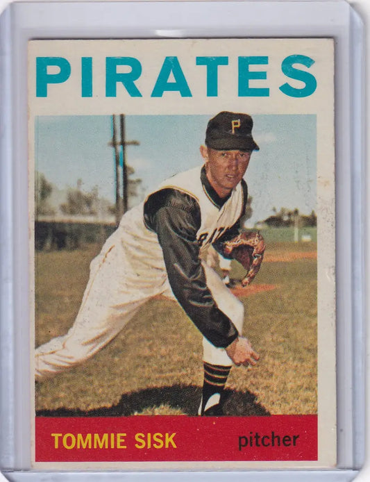 Vintage 1964 Topps Baseball Card of Tommie Sisk, Pittsburgh Pirates Pitcher in Action