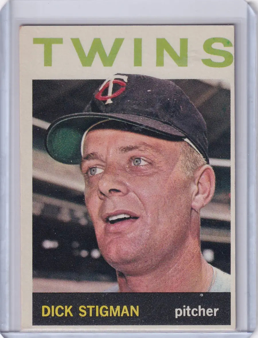 Vintage 1964 Topps Baseball card of Dick Stigman, Minnesota Twins pitcher