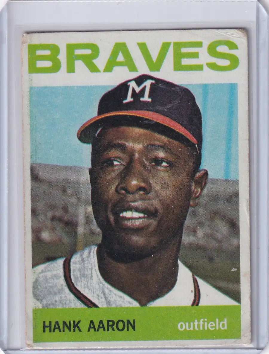 Vintage 1964 Topps Baseball card of Hank Aaron with Milwaukee Braves outfielder