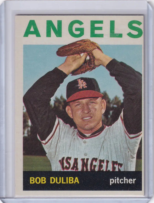 1964 Topps Baseball card of Los Angeles Angels pitcher Bob Duliba in windup pose