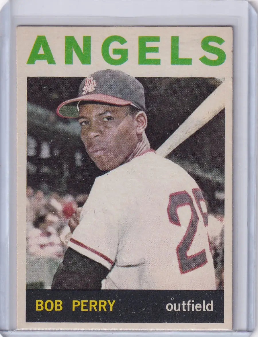 1964 Topps Baseball card of Bob Perry, Los Angeles Angels outfielder in white uniform