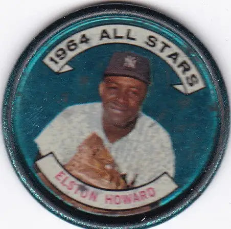 Circular Topps Coin featuring Elston Howard in white uniform with 1964 All Stars label