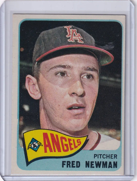 Baseball card of Fred Newman, young pitcher for the Los Angeles Angels by Topps Baseball