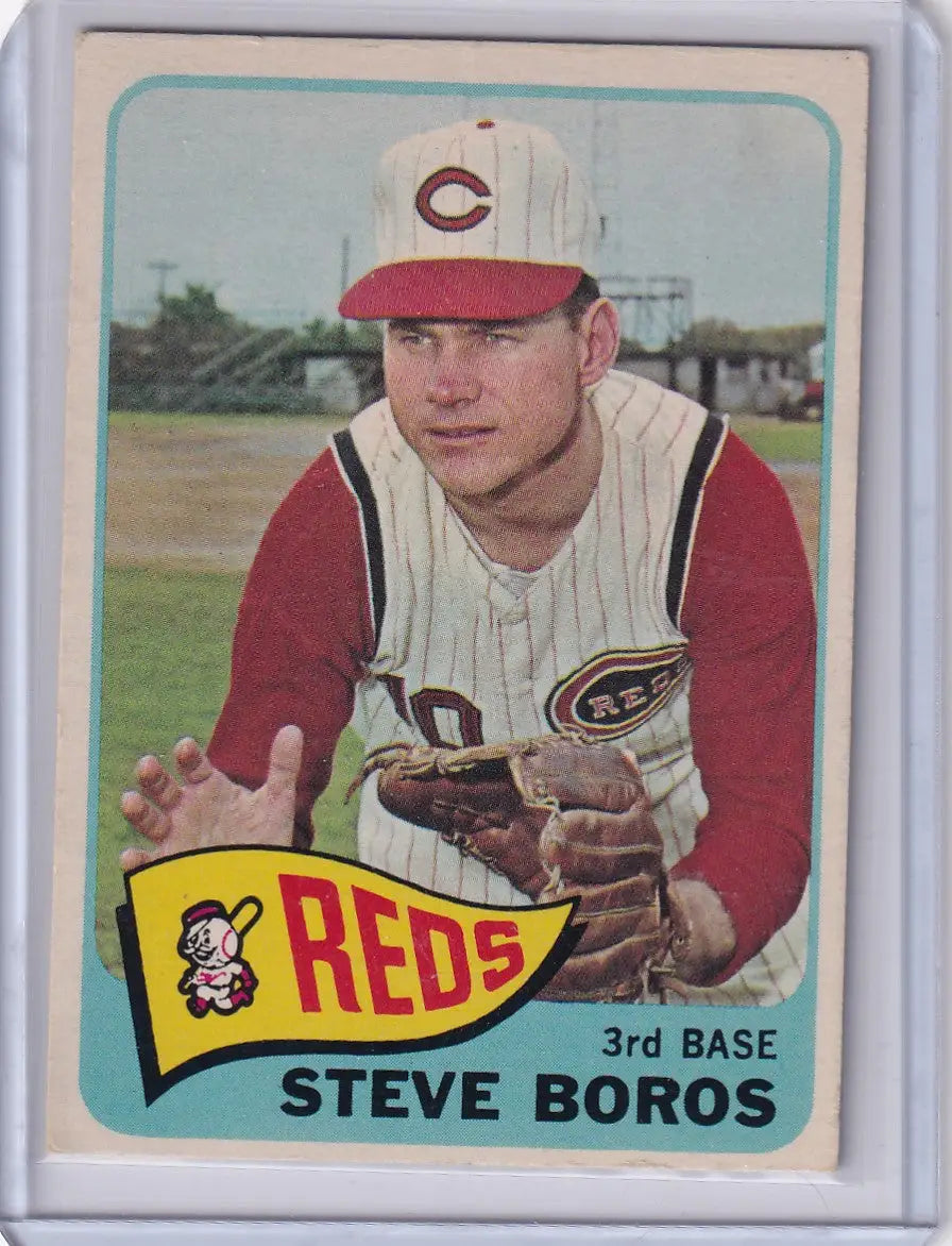 Steve Boros Cincinnati Reds 1965 Topps Baseball card showcasing player stats and image