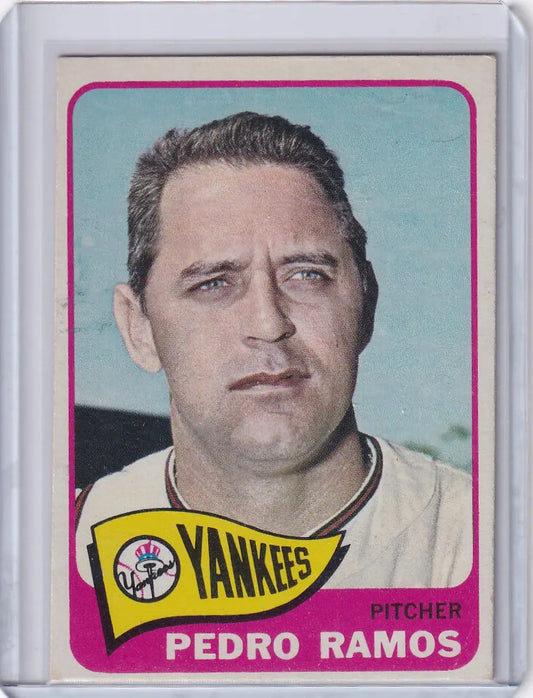 Baseball card of Pedro Ramos, New York Yankees player from 1965 Topps Baseball