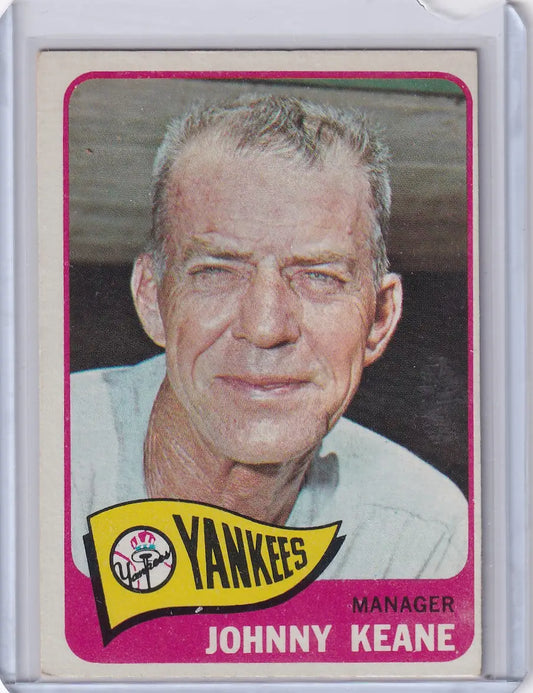 Baseball card of Johnny Keane, New York Yankees manager from 1965 Topps Baseball