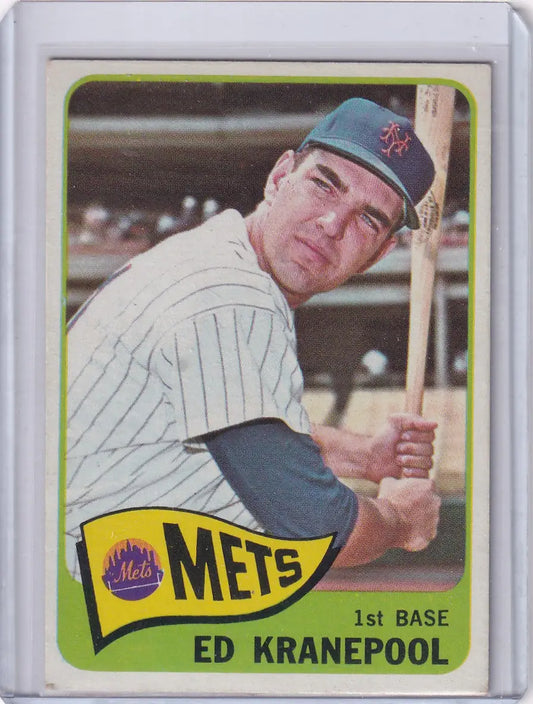 Ed Kranepool batting on a 1965 Topps Baseball trading card for New York Mets