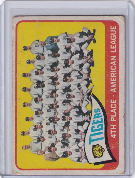 Vintage 1965 Topps Baseball card featuring Detroit Tigers team photo