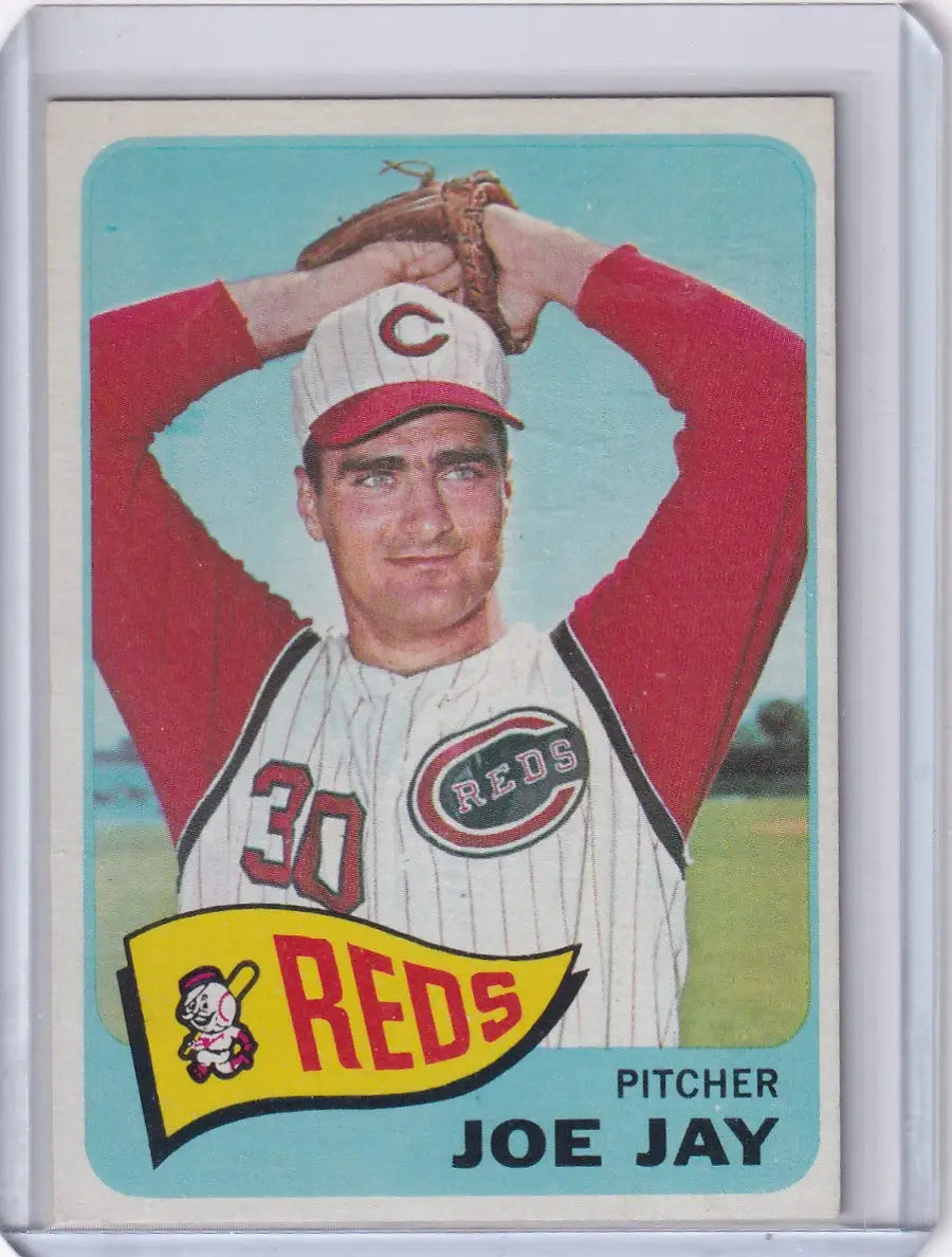 Vintage Topps Baseball card of Joe Jay, Cincinnati Reds pitcher from 1965