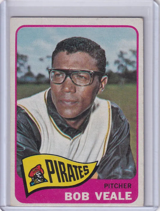 Baseball card of Bob Veale in glasses with Pittsburgh Pirates uniform from Topps Baseball