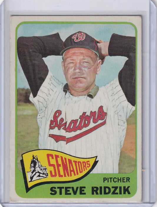 Baseball card of Steve Ridzik, Washington Senators pitcher, 1965 Topps Baseball #211