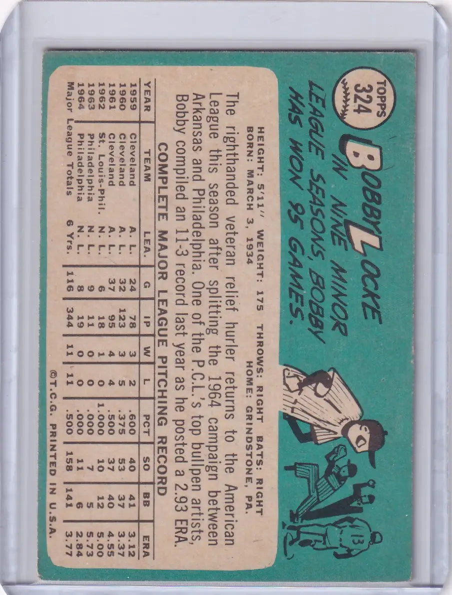 Vintage Topps Baseball card of Bobby Locke showcasing Los Angeles Angels player stats