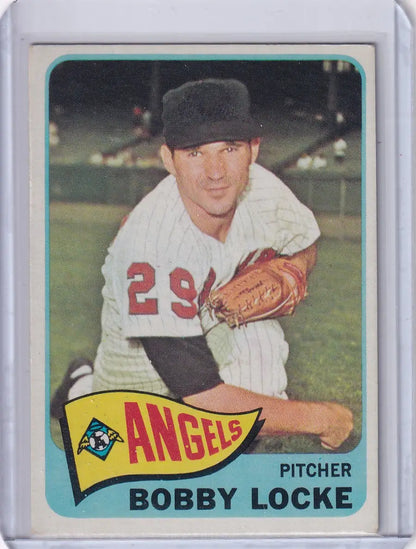 Vintage 1965 Topps Baseball card of Bobby Locke, pitcher for the Los Angeles Angels