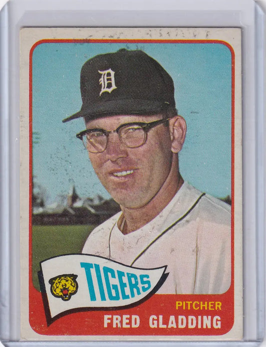 Vintage Topps Baseball card of Fred Gladding, smiling Detroit Tigers pitcher in uniform