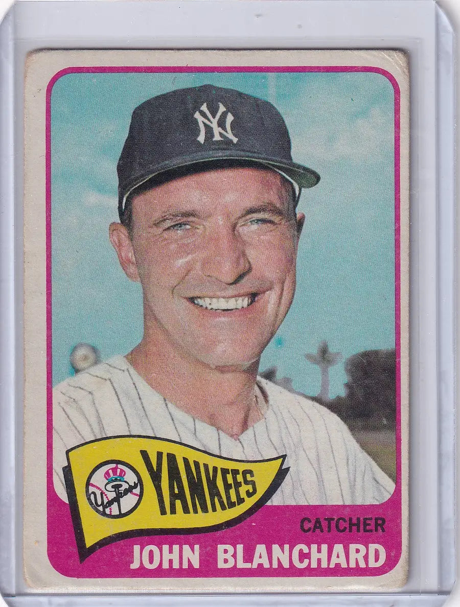 Baseball card of John Blanchard, smiling New York Yankees catcher, Topps Baseball 1965