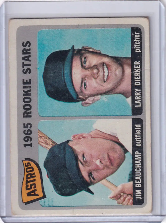 Baseball card showcasing Jim Beauchamp and Larry Dierker from 1965 Topps Baseball Astros Rookies