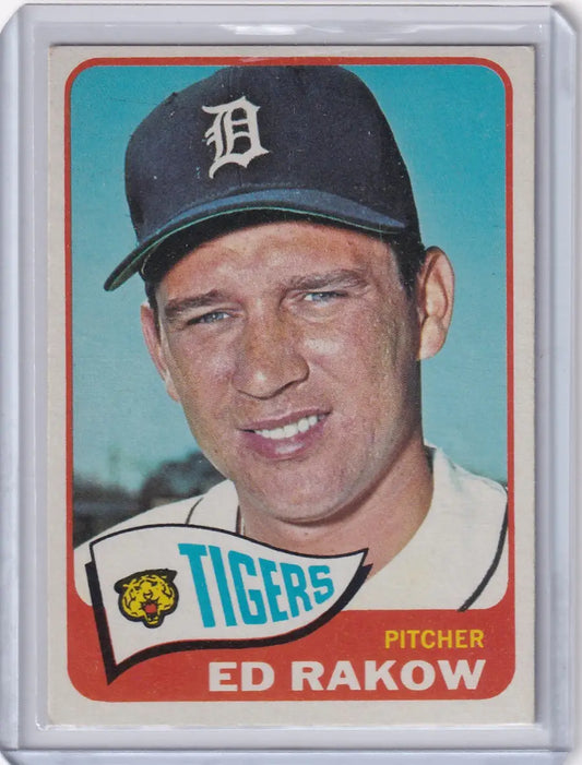 1965 Topps Baseball card featuring Ed Rakow, Detroit Tigers pitcher