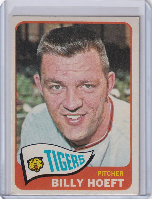 Baseball card of smiling Billy Hoeft, pitcher for the Detroit Tigers, Topps Baseball 1965