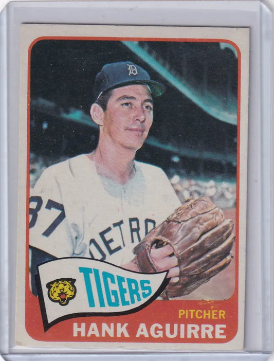 1965 Topps Baseball card of Hank Aguirre, Detroit Tigers pitcher in white uniform