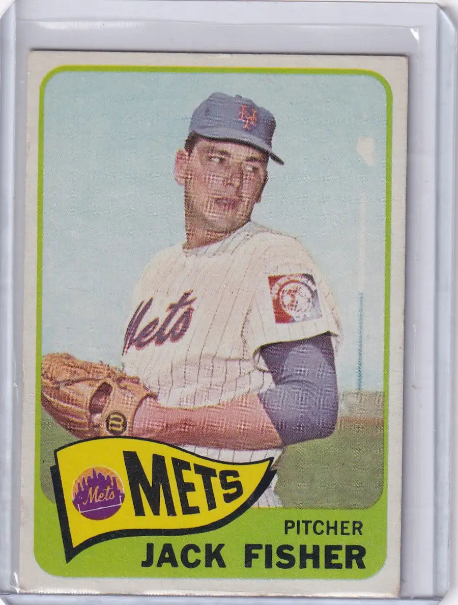 1965 Topps Baseball card of Jack Fisher, New York Mets pitcher in uniform