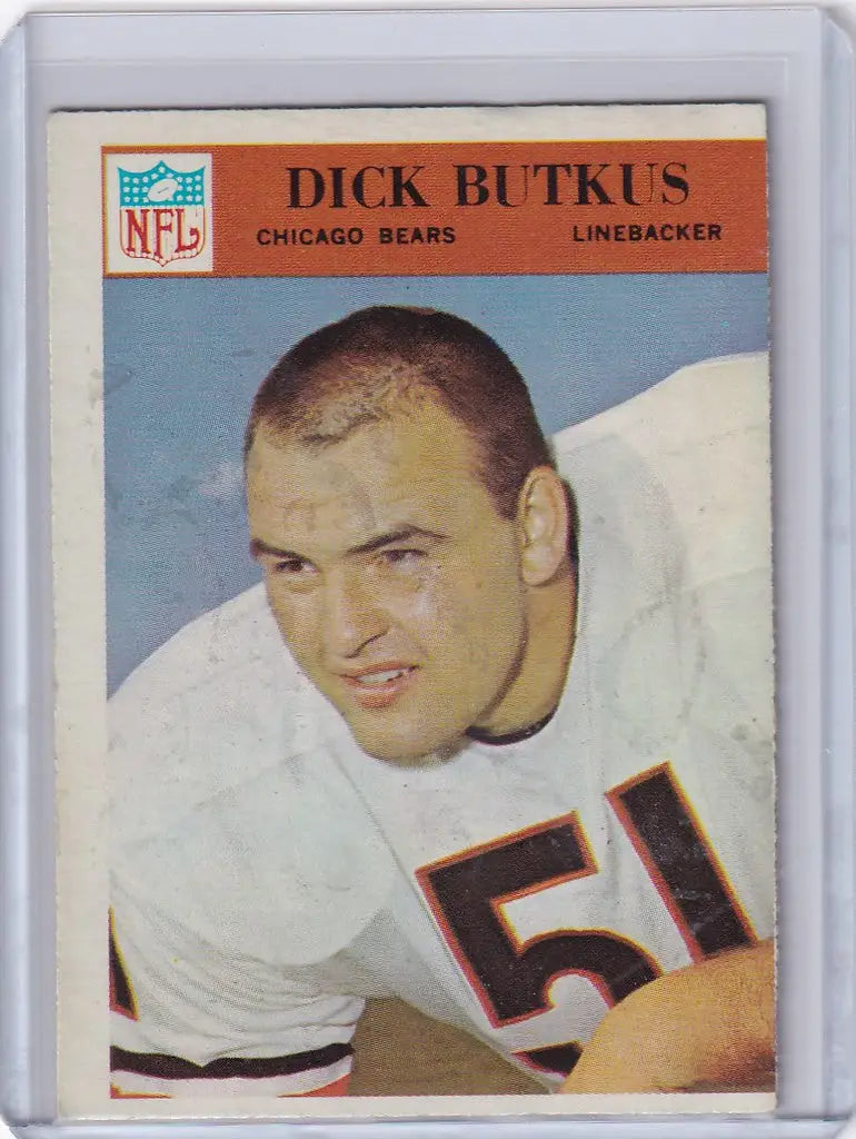 Vintage football card of Dick Butkus Chicago Bears linebacker in white jersey 51