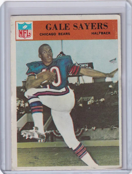 Vintage Chicago Bears trading card of Gale Sayers in action from 1966 Philadelphia