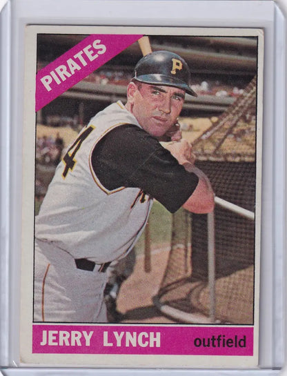 Baseball card of Jerry Lynch in batting stance for Pittsburgh Pirates by Topps Baseball