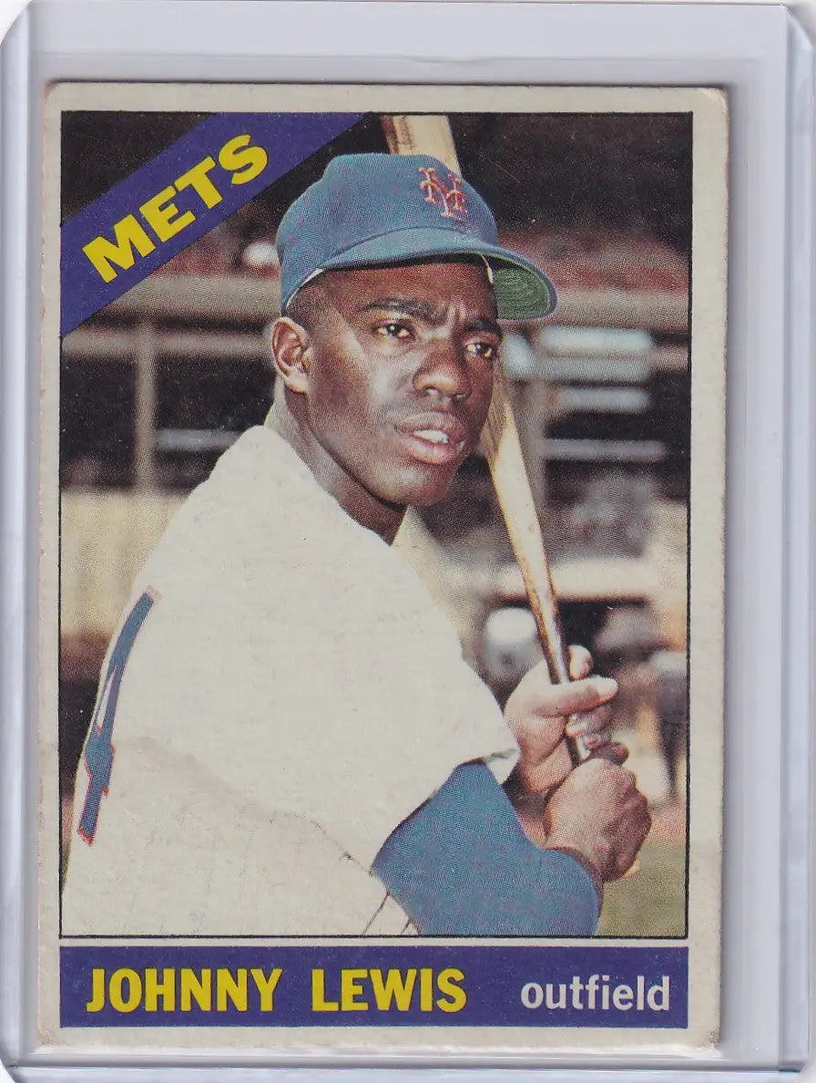 1966 Topps Baseball card of Johnny Lewis, New York Mets outfielder with bat