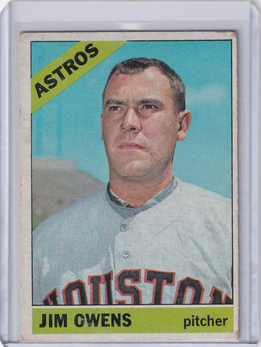 Vintage Topps Baseball card of Jim Owens, Houston Astros pitcher in gray uniform