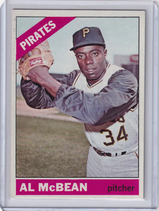 1966 Topps Baseball card of Al McBean, Pittsburgh Pirates pitcher in batting stance