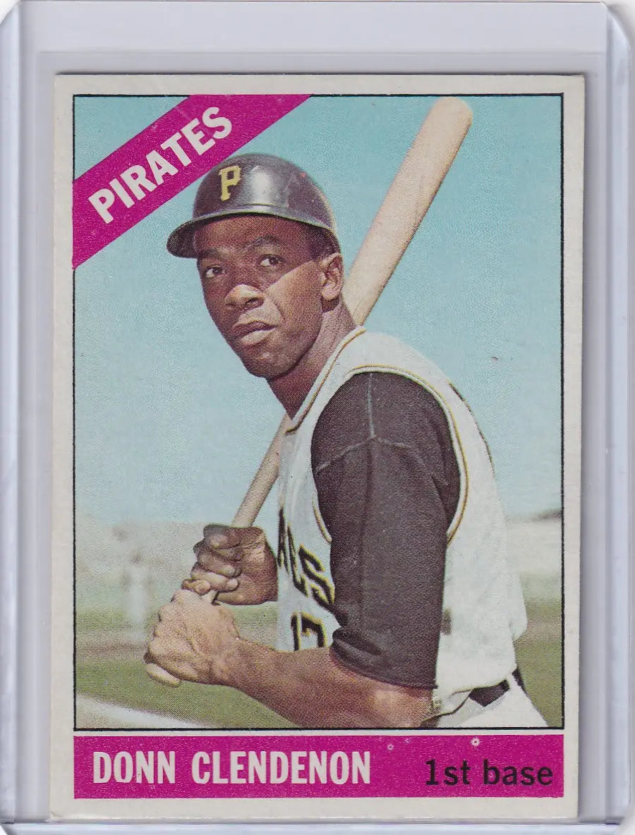 Vintage 1966 Topps Baseball card of Donn Clendenon in batting stance for Pittsburgh Pirates