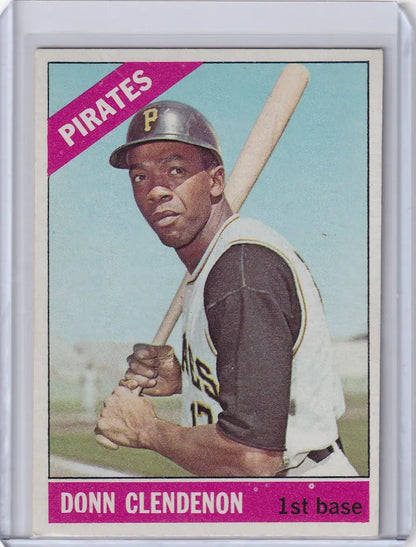 Vintage 1966 Topps Baseball card of Donn Clendenon in batting stance for Pittsburgh Pirates