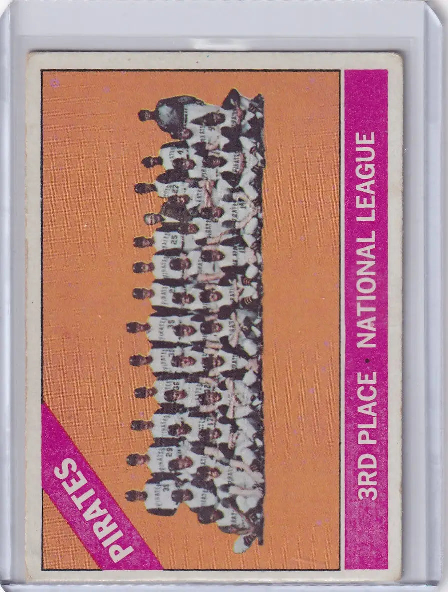 Baseball card of 1966 Topps Baseball #404 Pittsburgh Pirates team in uniform lineup