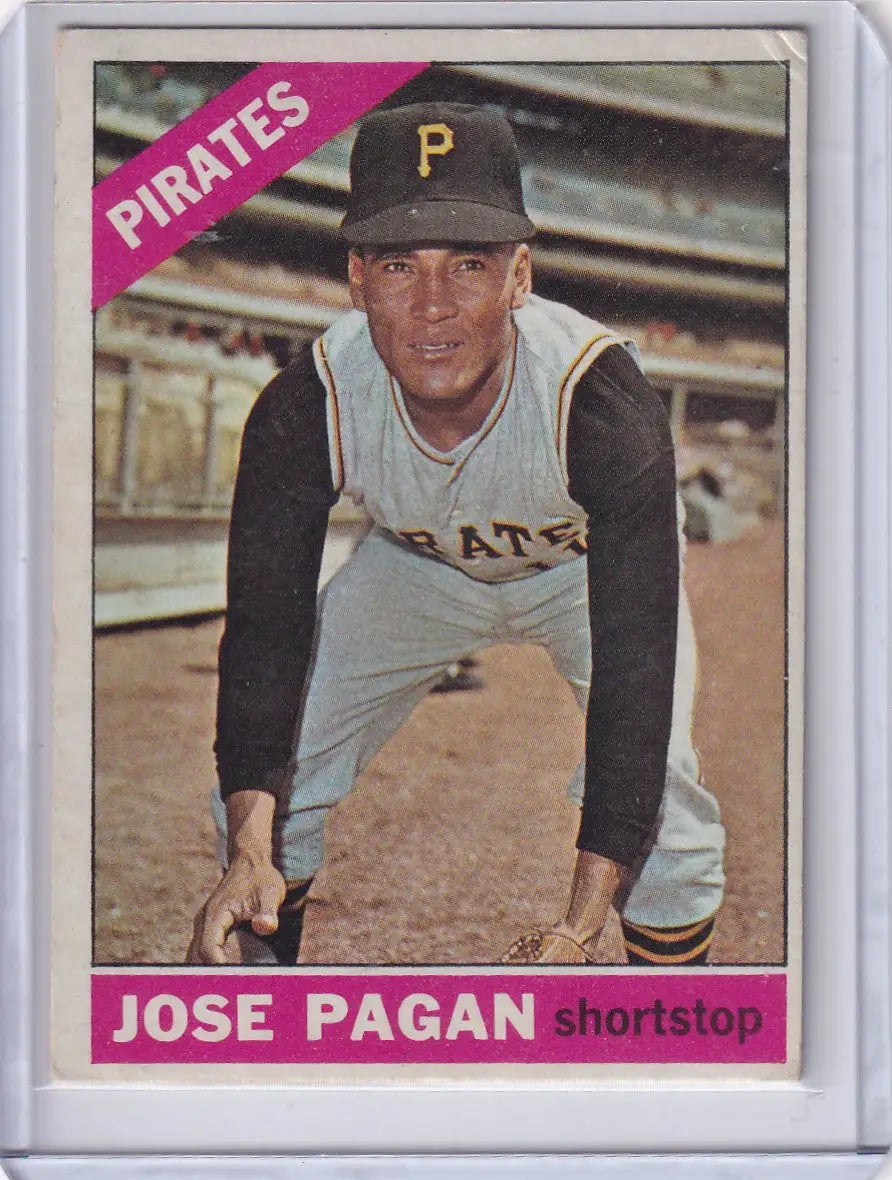 Vintage Topps Baseball card of Jose Pagan in pitching stance for Pittsburgh Pirates