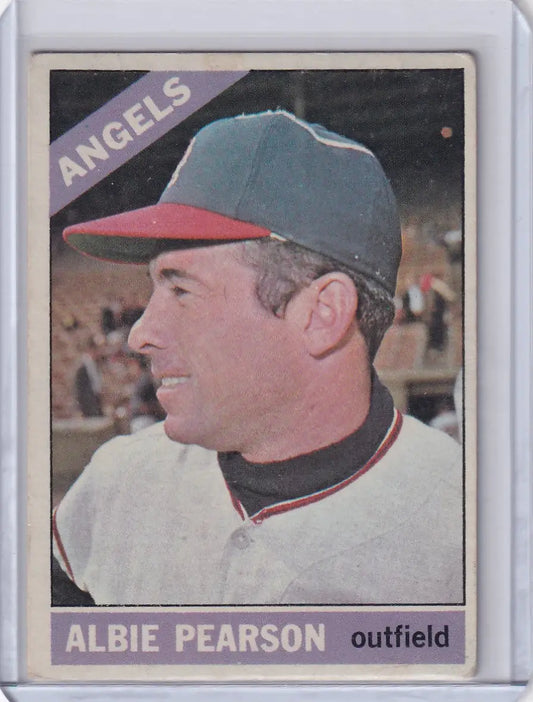 1966 Topps Baseball card of Albie Pearson in California Angels uniform profile view