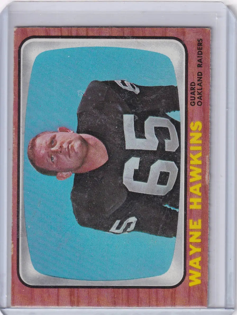 1966 Topps Football card of Wayne Hawkins in Oakland Raiders jersey number 65