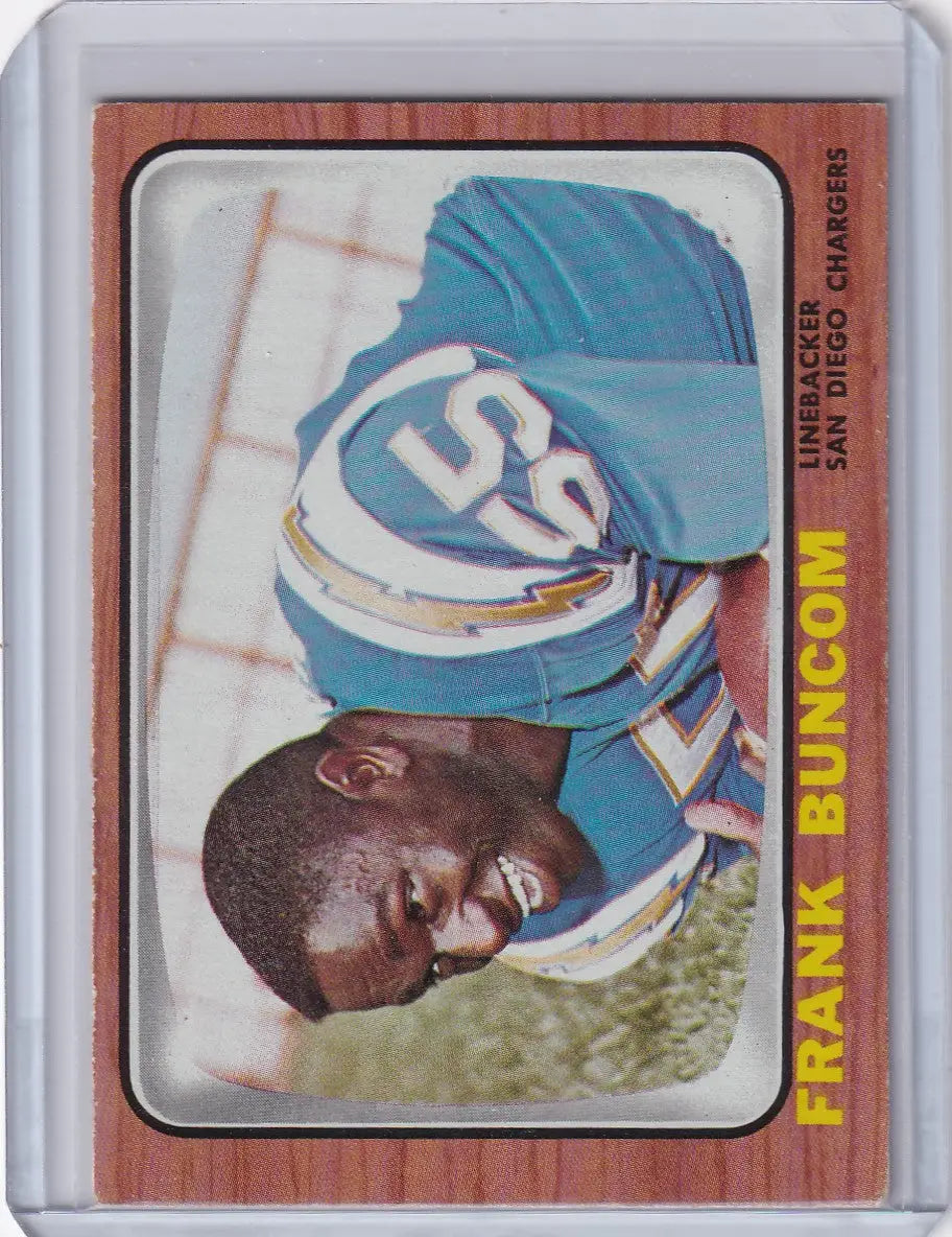 Vintage 1966 Topps Football card of Frank Buncom, San Diego Chargers player