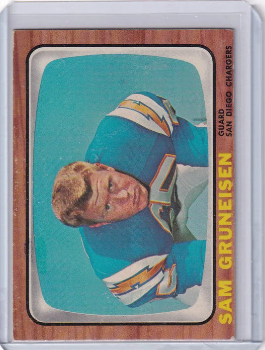 Vintage Topps Football card of Sam Gruneisen from the San Diego Chargers