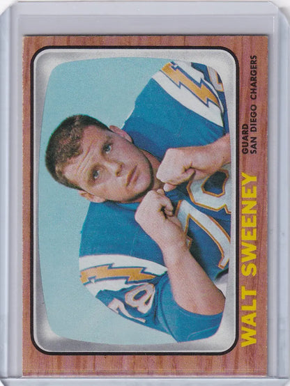 Vintage Topps Football card of Walt Sweeney, San Diego Chargers player in blue uniform