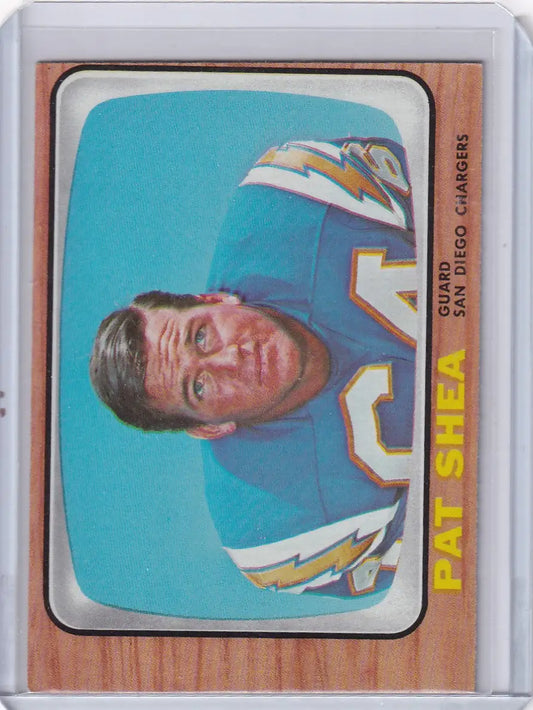 Vintage Topps Football card of Pat Shea in San Diego Chargers blue uniform