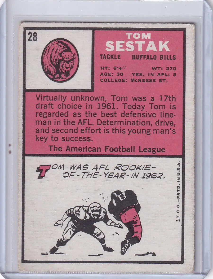 Vintage 1966 Topps Football card of Tom Sestak from the Buffalo Bills