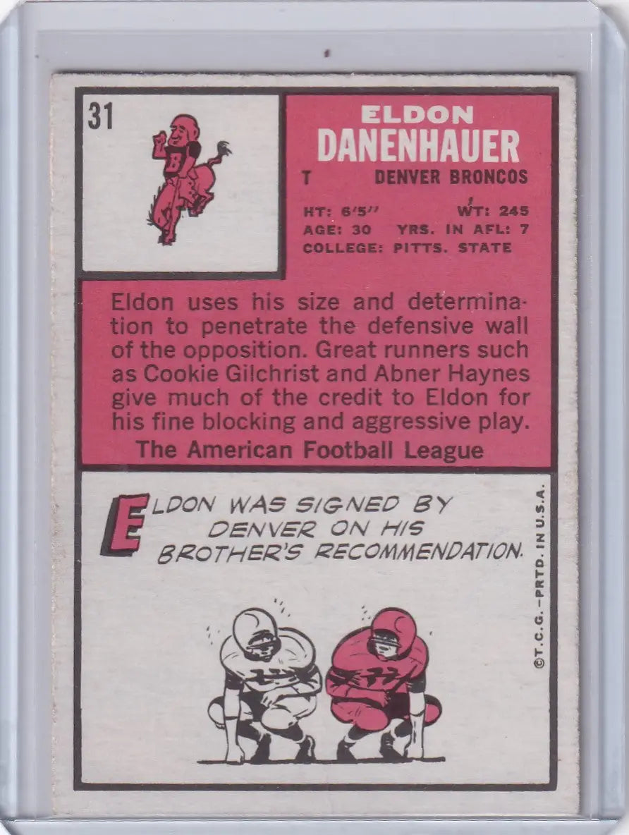 Vintage Topps Football card featuring Eldon Danenhauer of the Denver Broncos