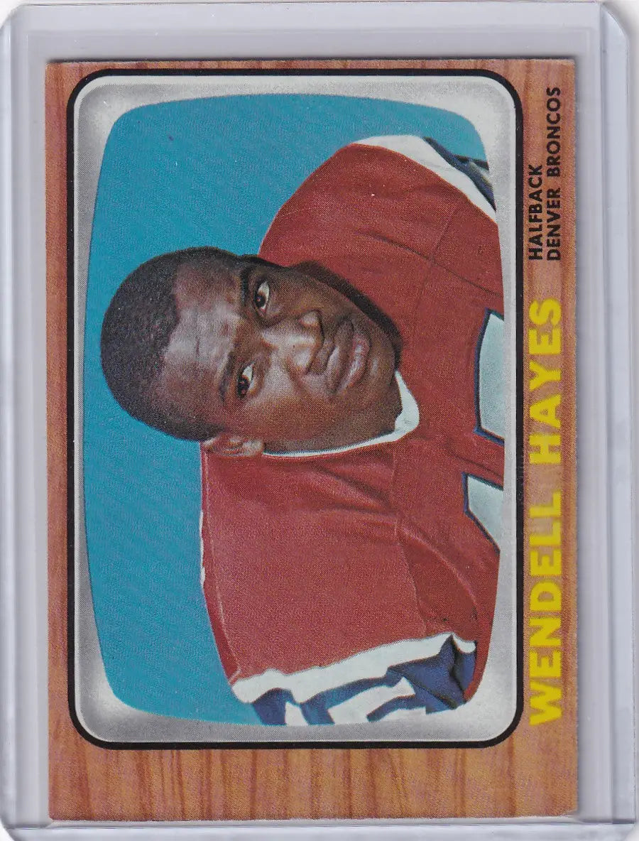 1966 Topps Football card of Wendell Hayes RC in red for Denver Broncos collectors