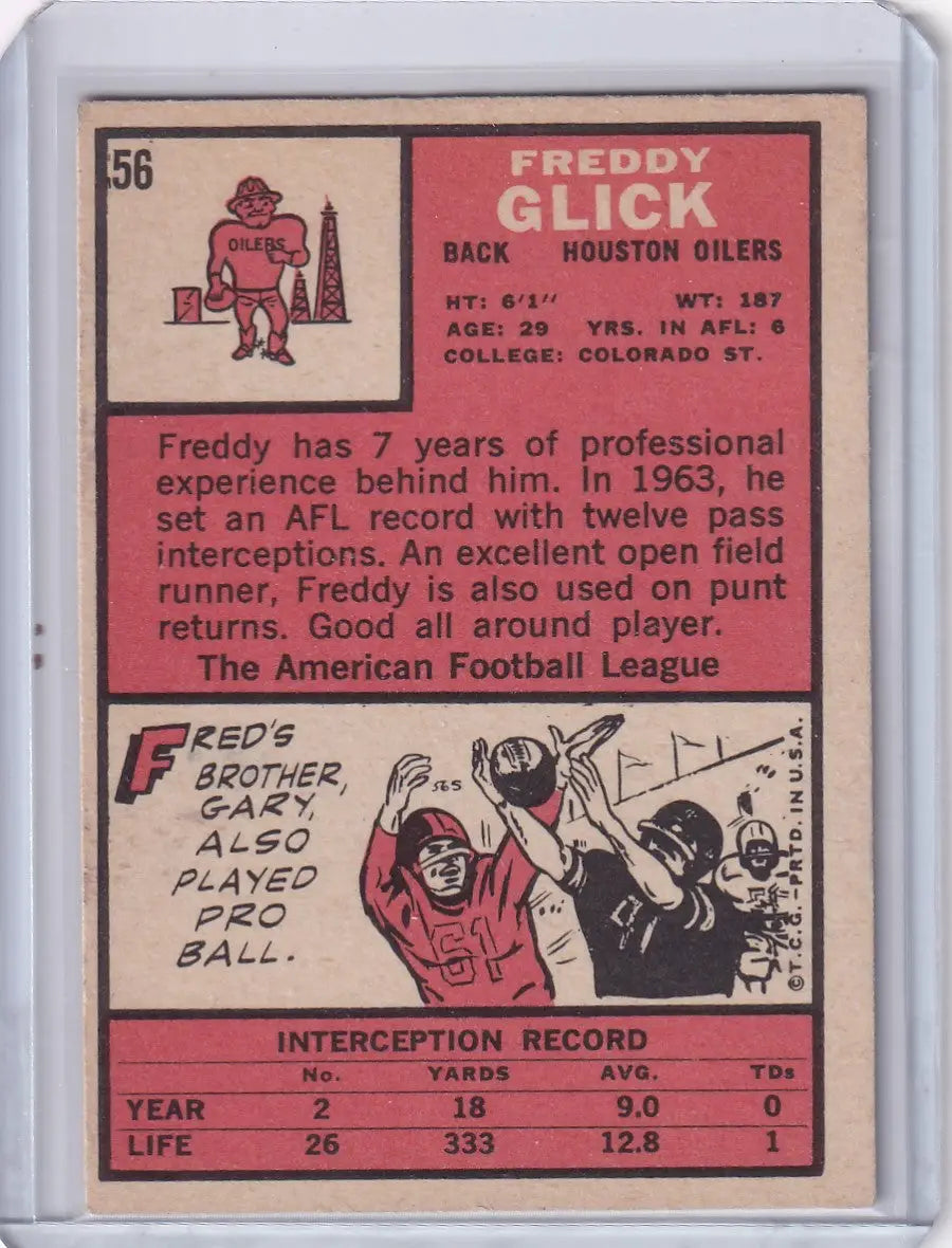 Vintage Topps Football card featuring Freddy Glick of the Houston Oilers