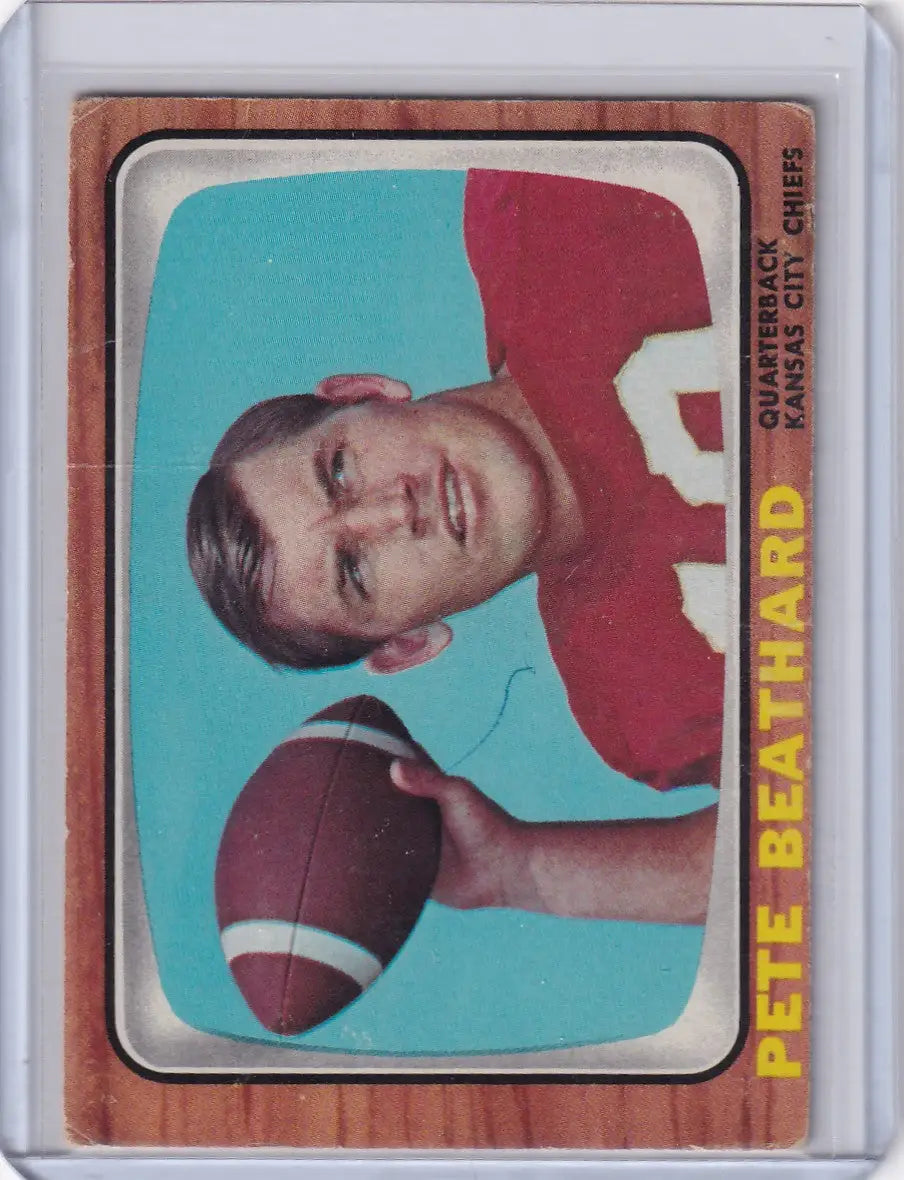 Vintage 1966 Topps Football card of Pete Beathard with Kansas City Chiefs in red jersey