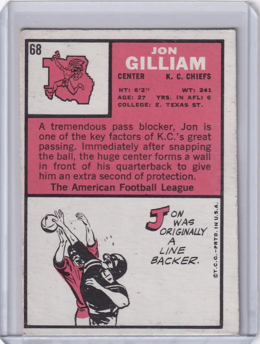 Vintage Topps Football card featuring Jon Gilliam of the Kansas City Chiefs