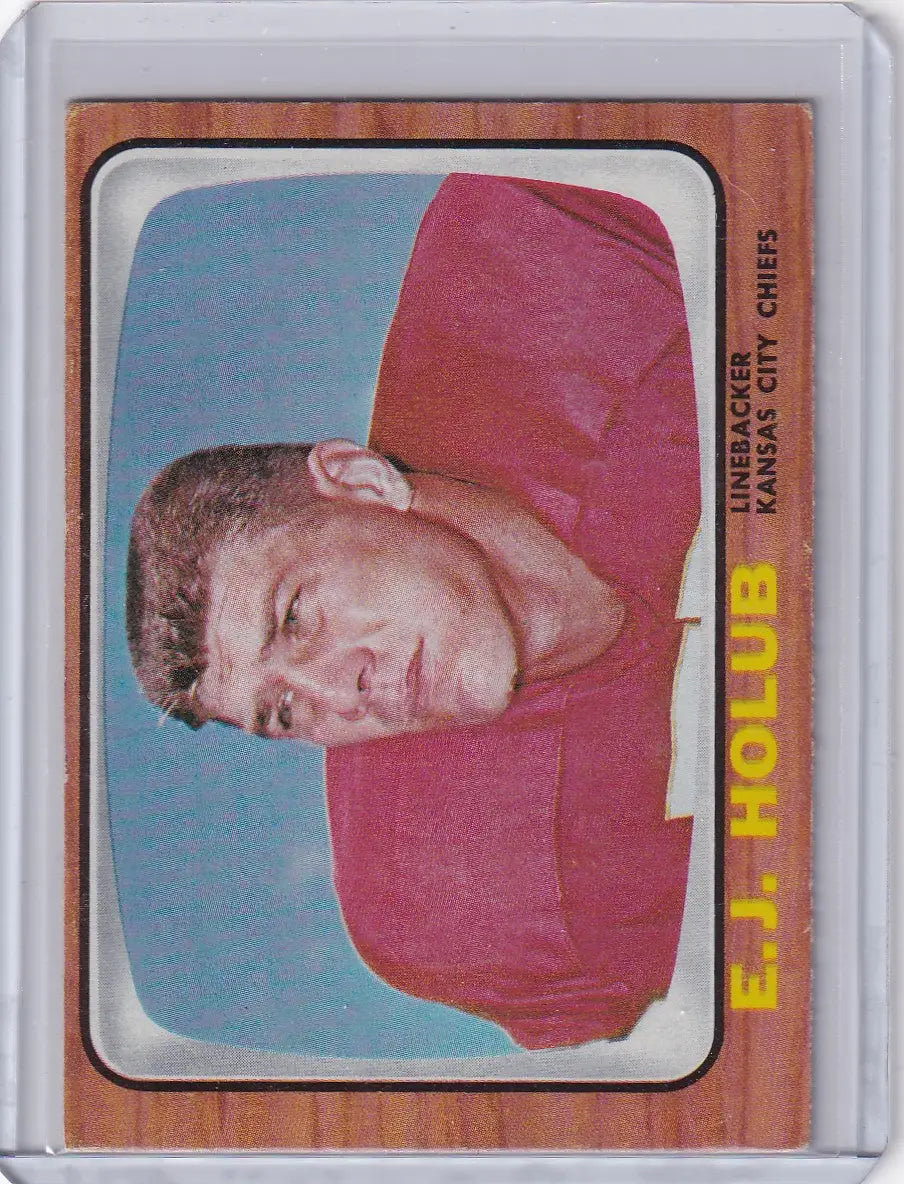 Vintage 1966 Topps Football trading card of E.J. Holub, Kansas City Chiefs player