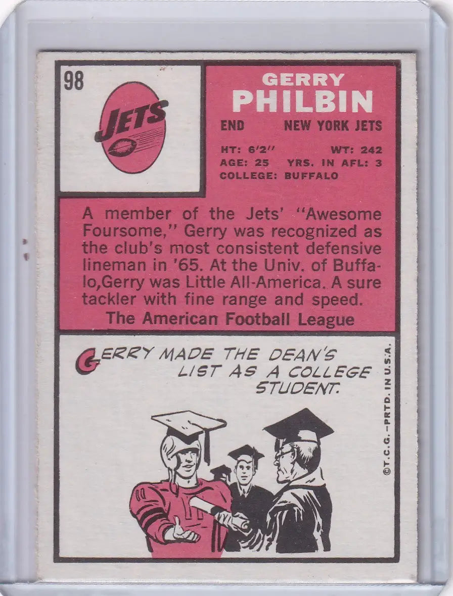 1966 Topps Football card of Gerry Philbin from the New York Jets 1968 season