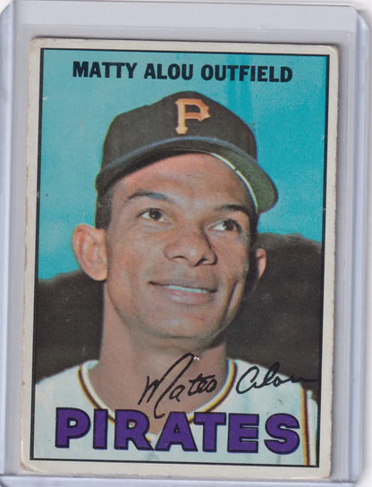 1967 Topps Baseball card of Matty Alou, Pittsburgh Pirates outfielder in team cap