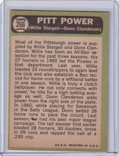 1967 Topps Baseball card of Willie Stargell and Donn Clendenon featuring Pitt Power